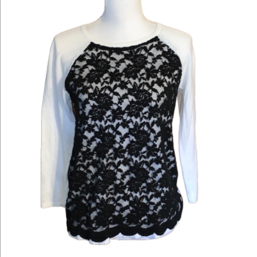 Nicole by Nicole miller white/black lace shirt